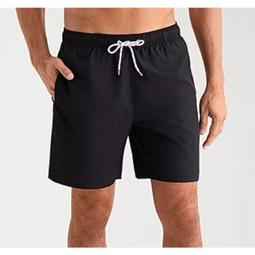 St. John's Bay NWT Black Mens Swim Trunks 10" Inseam Lined Board Short Sz 5XL
